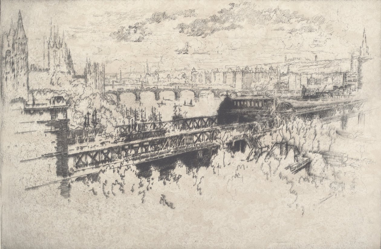 London a Charing Cross Bridge felett, 1910. alkotó: Joseph Pennell