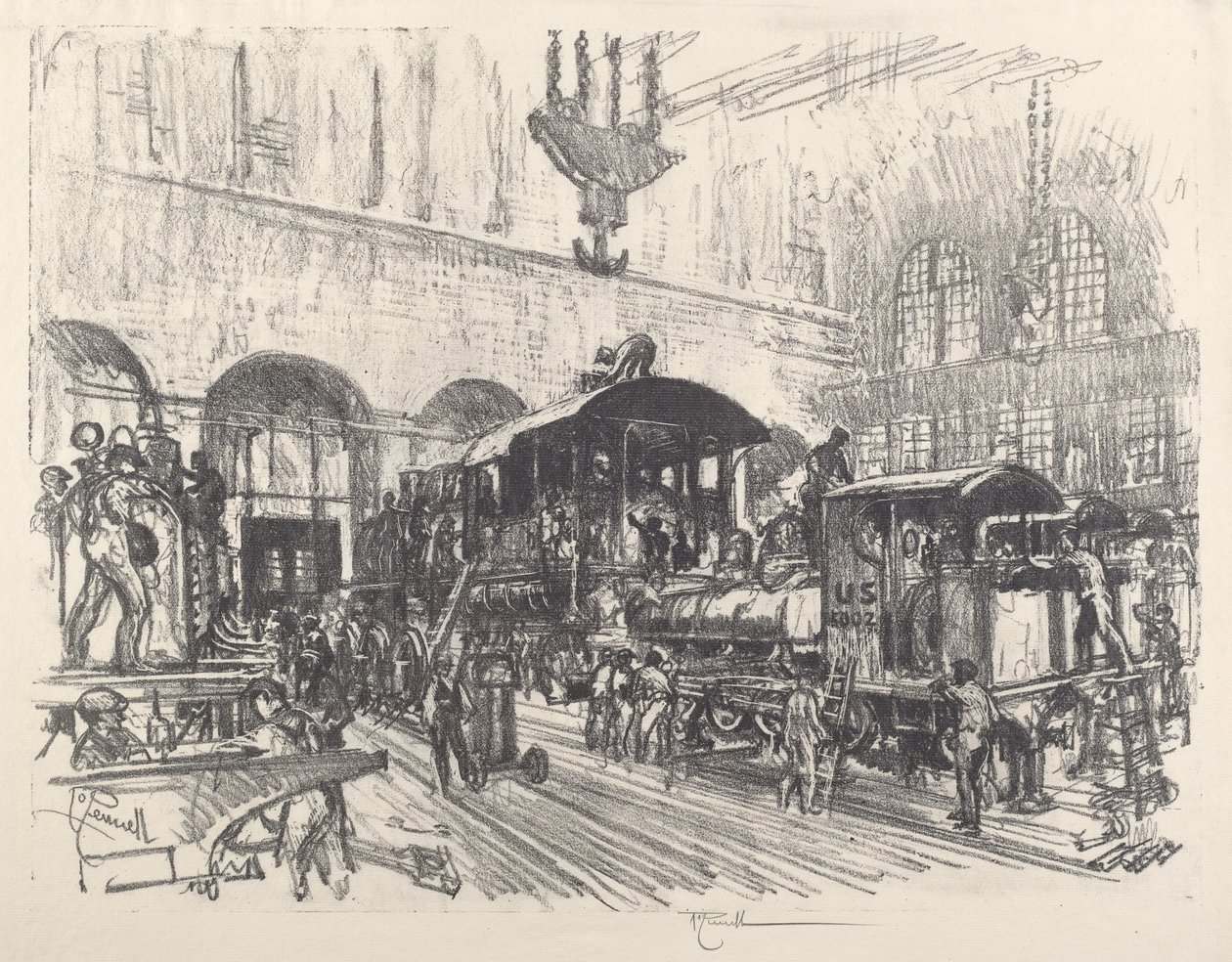 Hadimozdonyok készítése, 1917. alkotó: Joseph Pennell