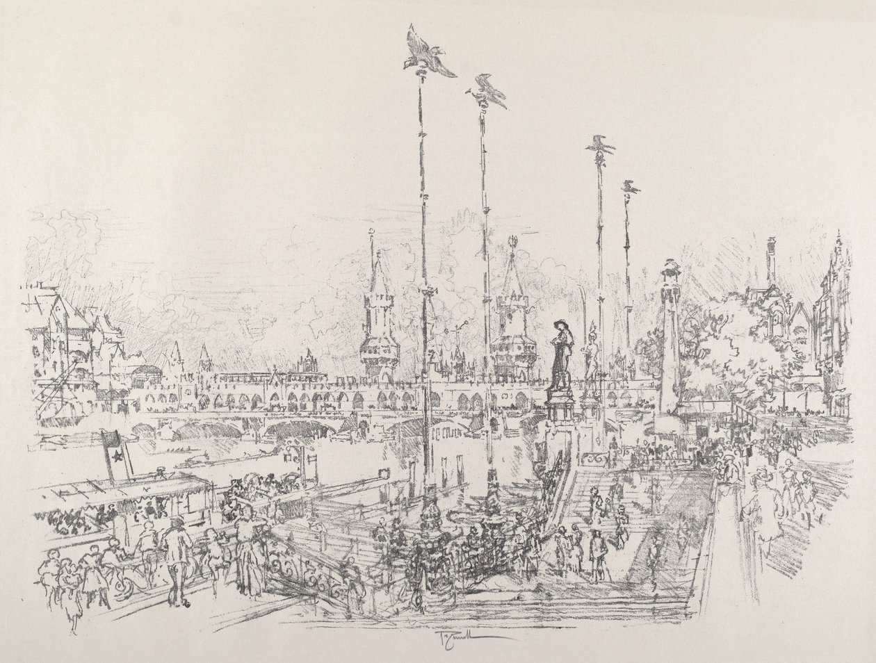 Oberbaum híd, Berlin, 1921. alkotó: Joseph Pennell