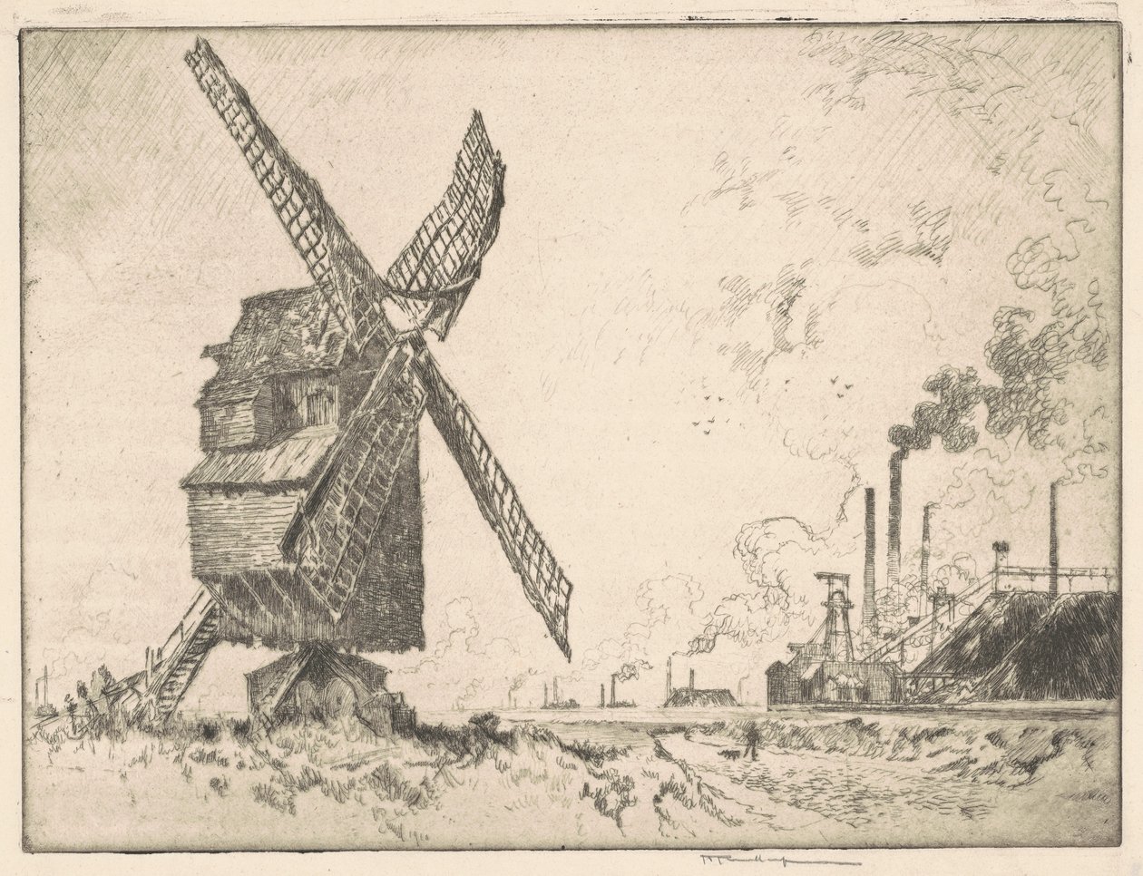 Old and New Mills, Valenciennes, 1910. alkotó: Joseph Pennell