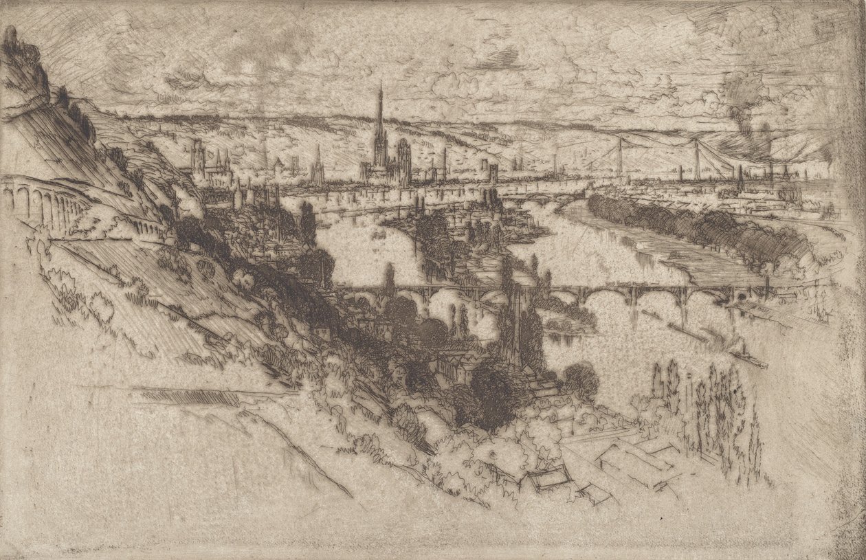 Rouen, a Bon Secoursból, 1907. alkotó: Joseph Pennell