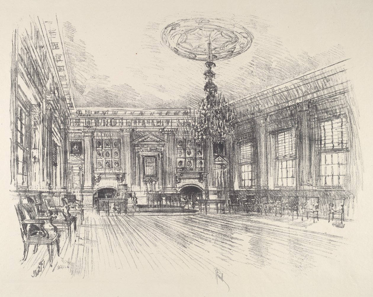 Aláírók szobája, Independence Hall, 1912. alkotó: Joseph Pennell