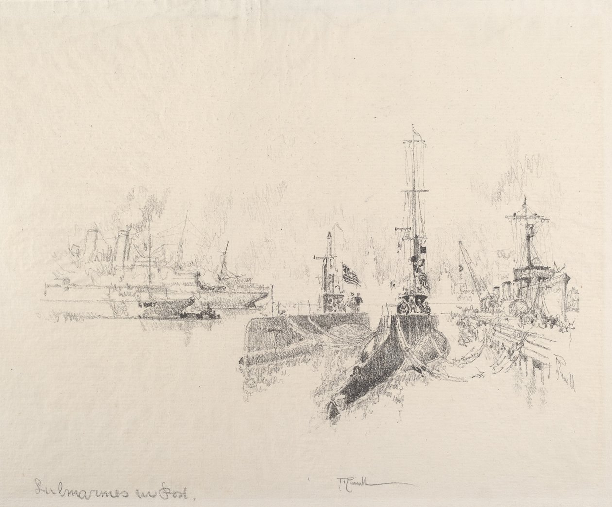 Tengeralattjárók Portban alkotó: Joseph Pennell