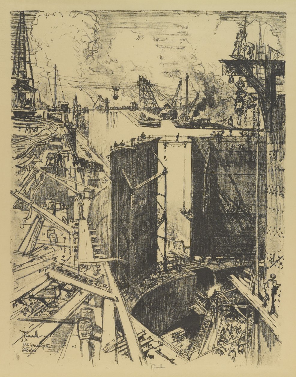 Az őrkapu, Gatun-zsilip, 1912 alkotó: Joseph Pennell