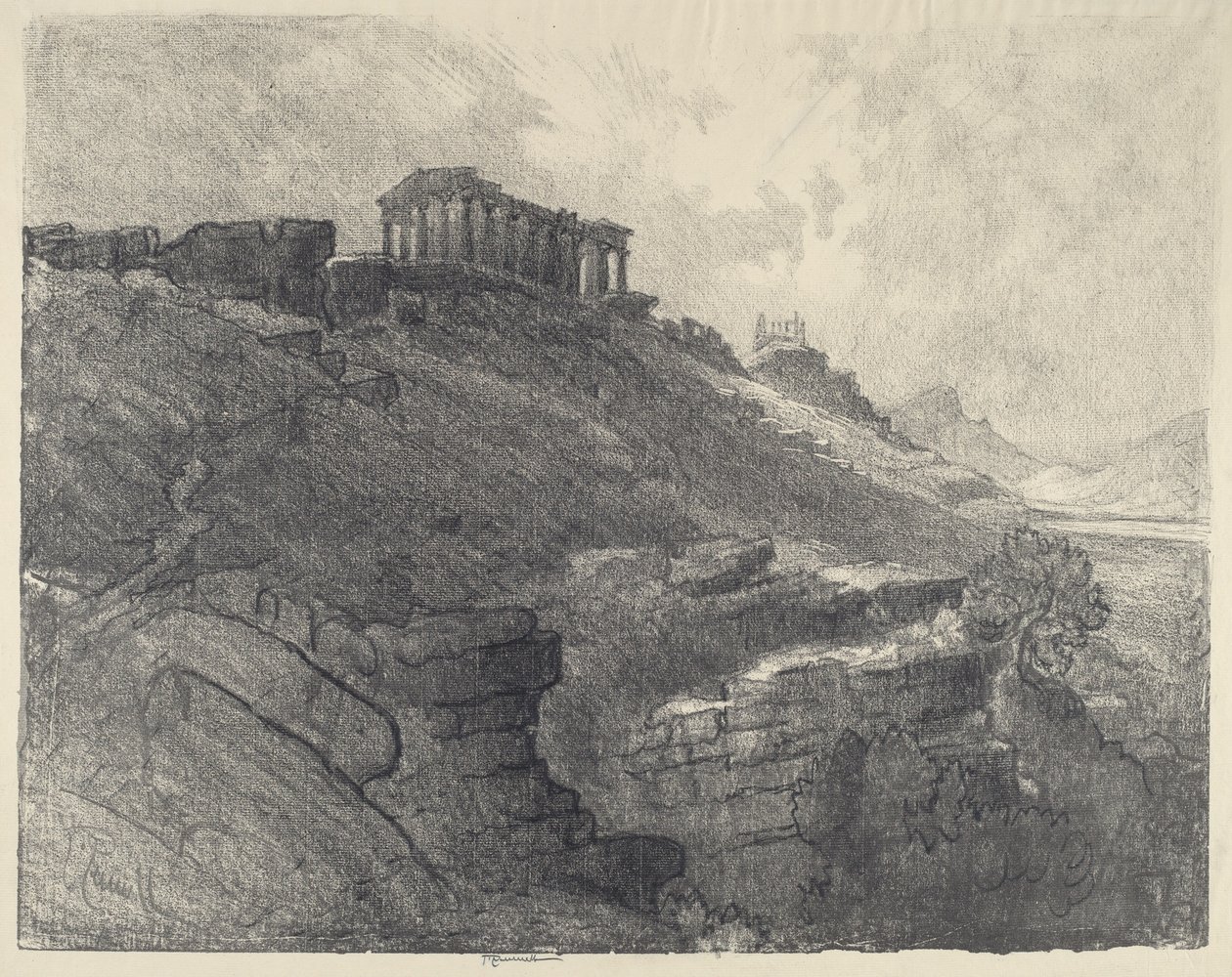 Templomok a falon, Girgenti, 1913. alkotó: Joseph Pennell