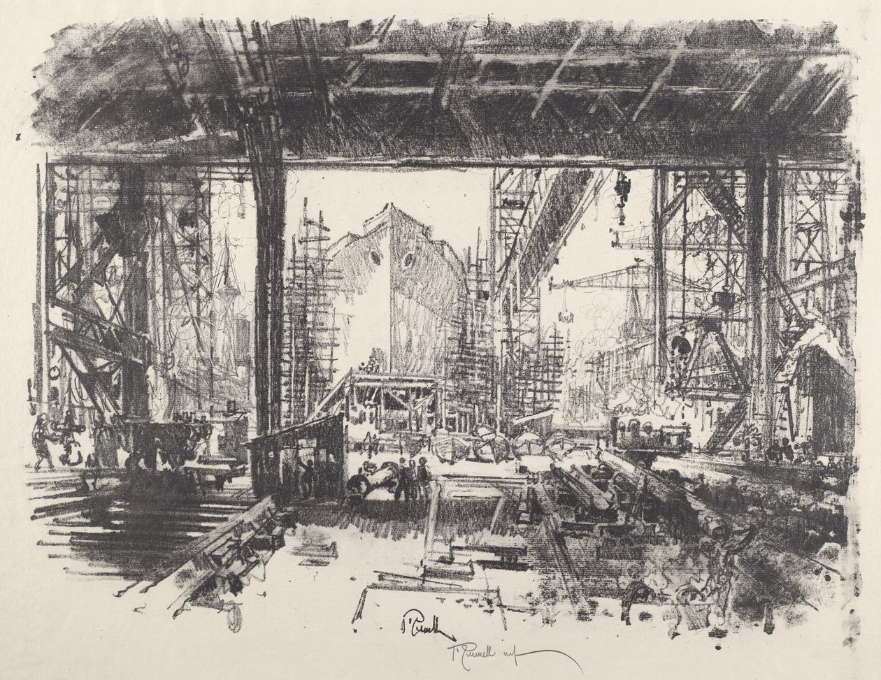A fészer alatt, 1917. alkotó: Joseph Pennell