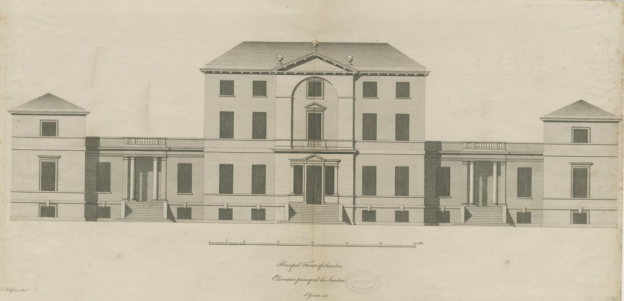 Sandon Hall: metszet, nd [1769-1771] (nyomtatás) alkotó: Joseph Pickford