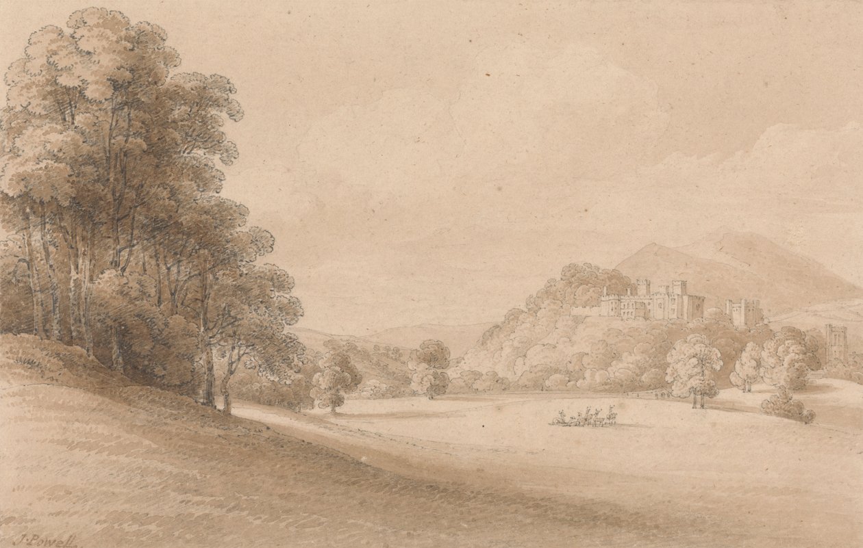 Dunster Castle, Somerset: A kastély bemutatása távolról alkotó: Joseph Powell