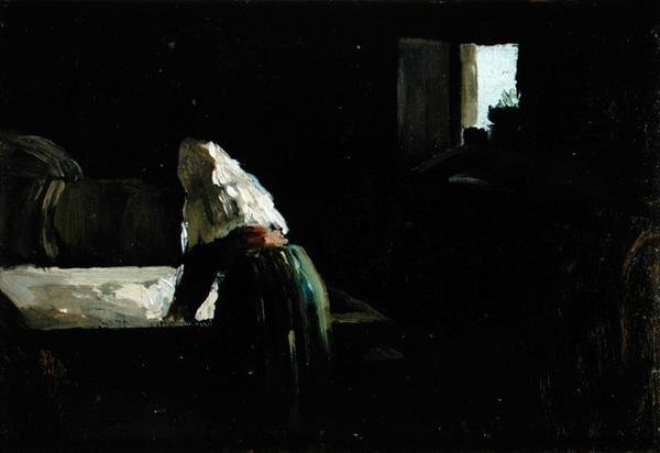 Egy nő mosás (olaj a panelen) alkotó: Joseph Stella