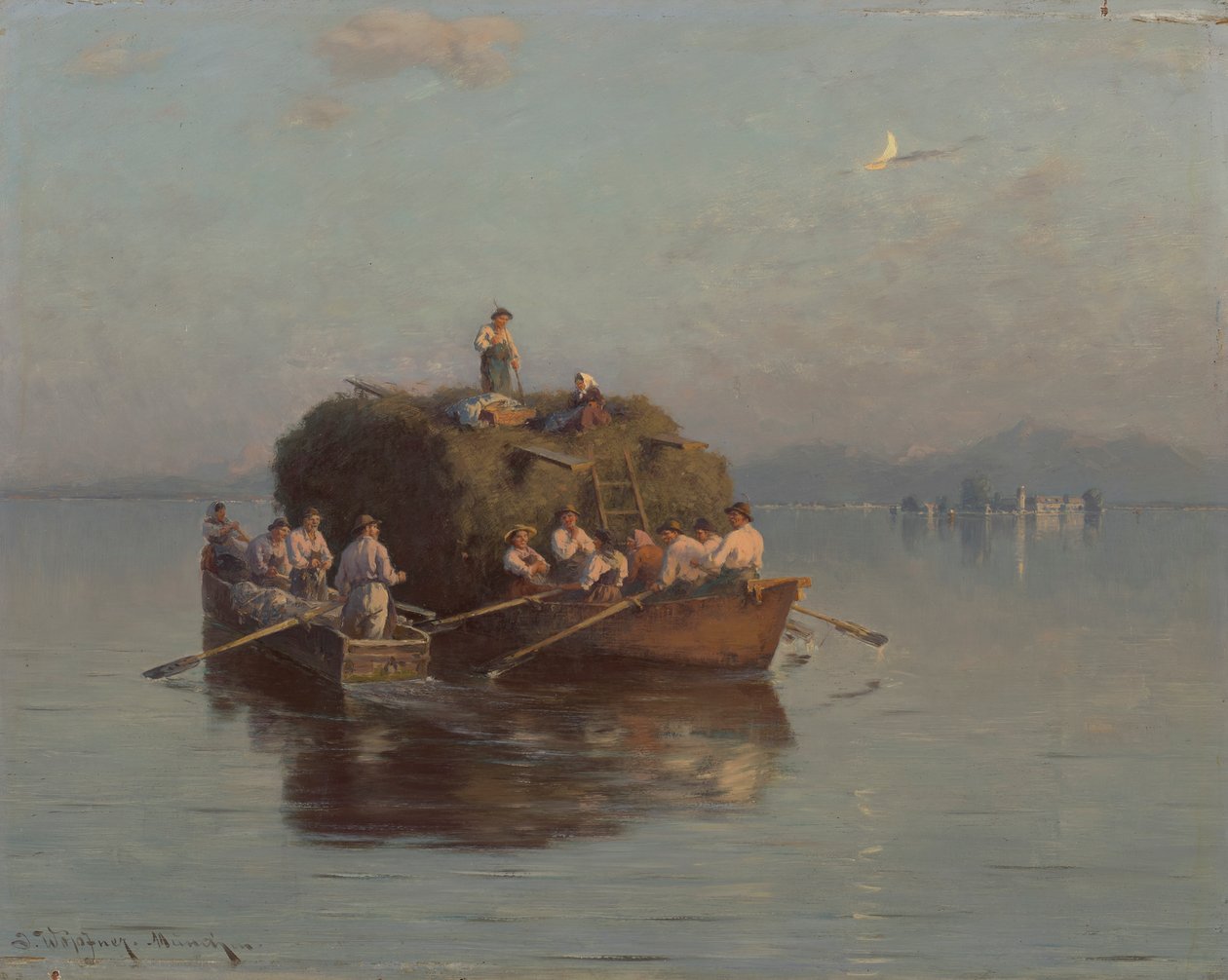 Szénahajó a Chiemsee-n alkotó: Joseph Wopfner
