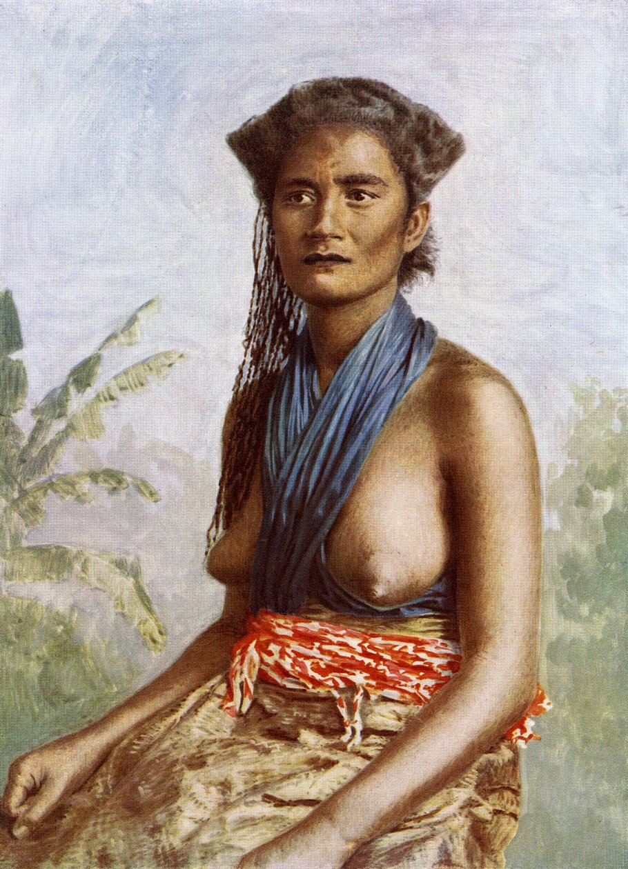 Fidzsi-szigeteki nő hagyományos ruhában, 1900 körül alkotó: Josiah Martin