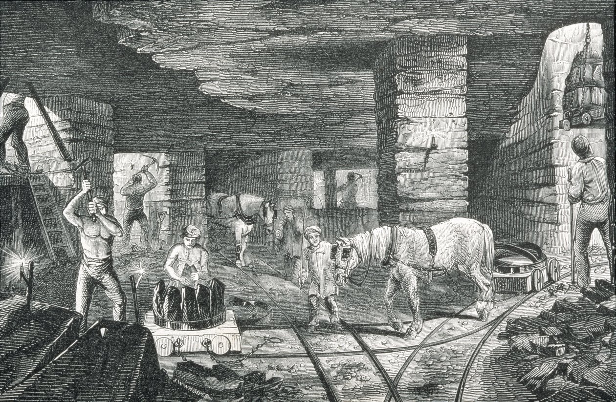 English Coal Mine a "Cyclopaedia of Useful Arts und Manufactures"-ból, szerkesztette Charles Tomlinson, 1880-as évek alkotó: Josiah Wood Whymper