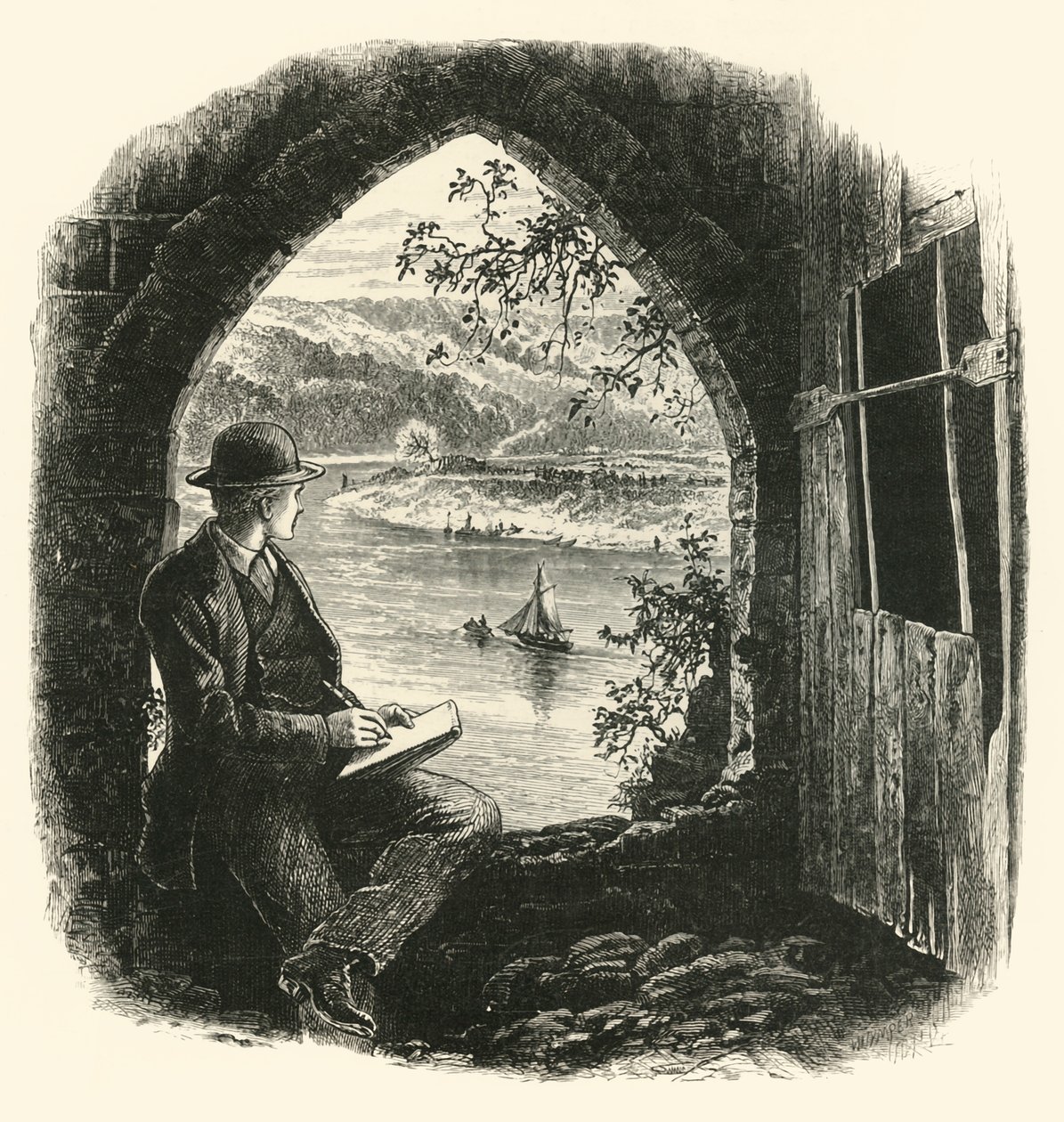 The Wye, a Chepstow kastélyból, 1870-es évek. alkotó: Josiah Wood Whymper