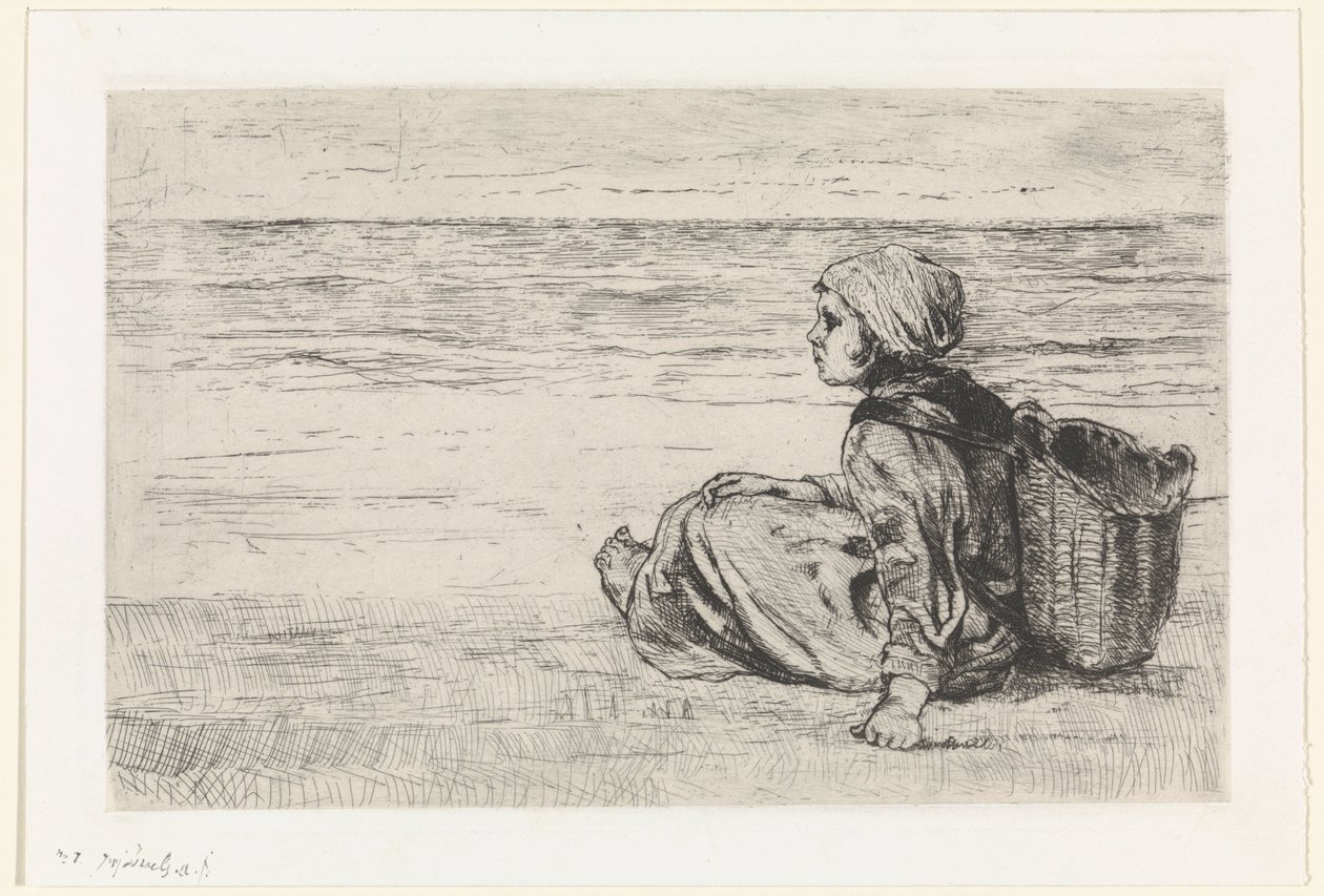 Lány a tenger mellett alkotó: Jozef Israëls (signed by artist)