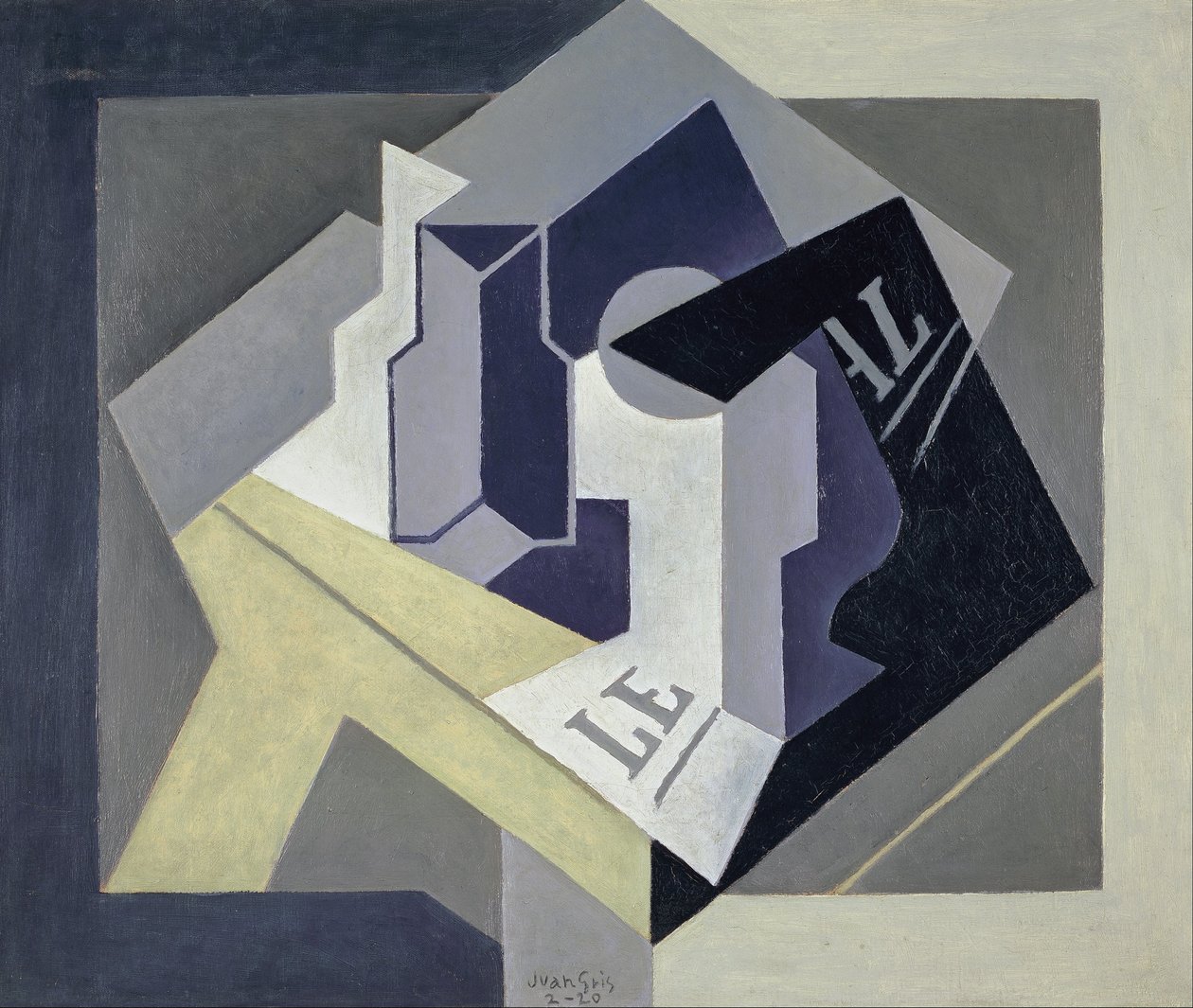 Gyümölcstál és újság alkotó: Juan Gris
