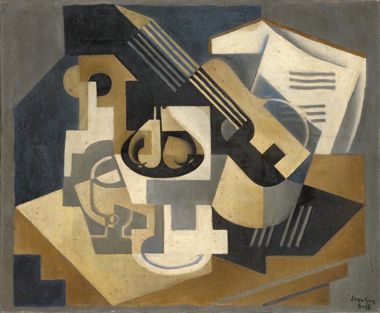 Gitár és gyümölcstál egy asztalon alkotó: Juan Gris