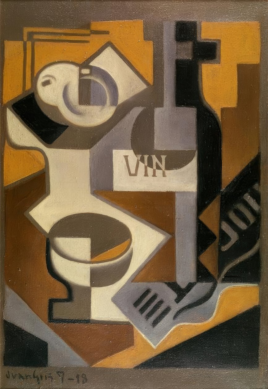 Csendélet egy üveg borral alkotó: Juan Gris