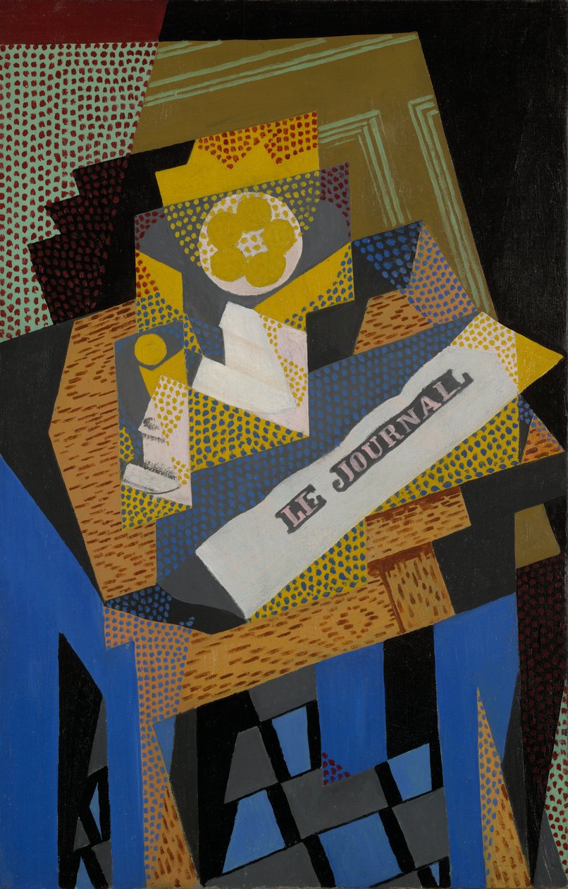 Újság és gyümölcstál alkotó: Juan Gris