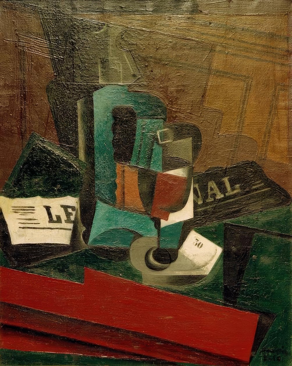 Szifon, üveg és újság alkotó: Juan Gris