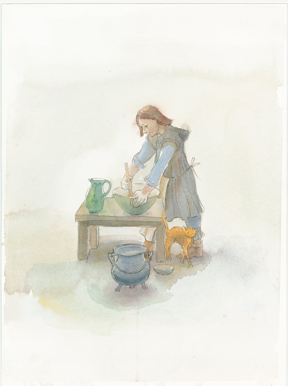 Egy középkori szakács ételt készít, 2004. alkotó: Judith Dobie