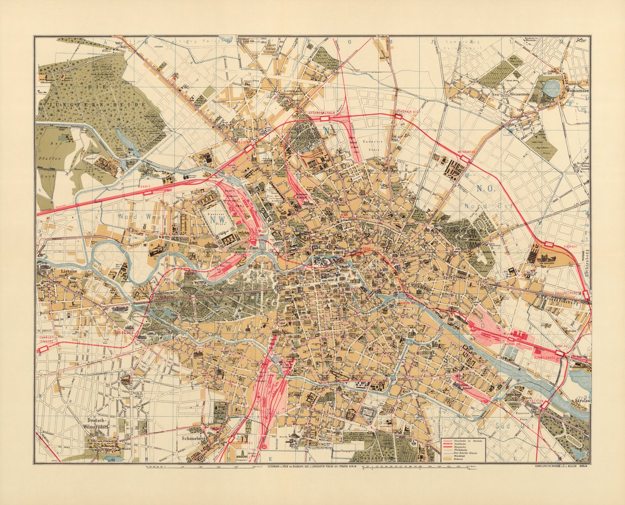 Berlin térképe, nyomtatta C.L. Keller, Berlin, 1890 alkotó: Jul. Straube