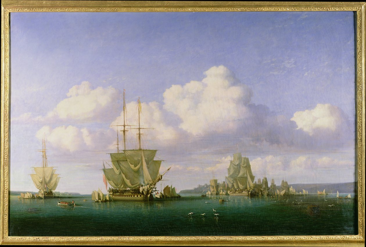 Brest horgonyzóhelye szélcsendes időben, 1844 alkotó: Jules Achille Noel