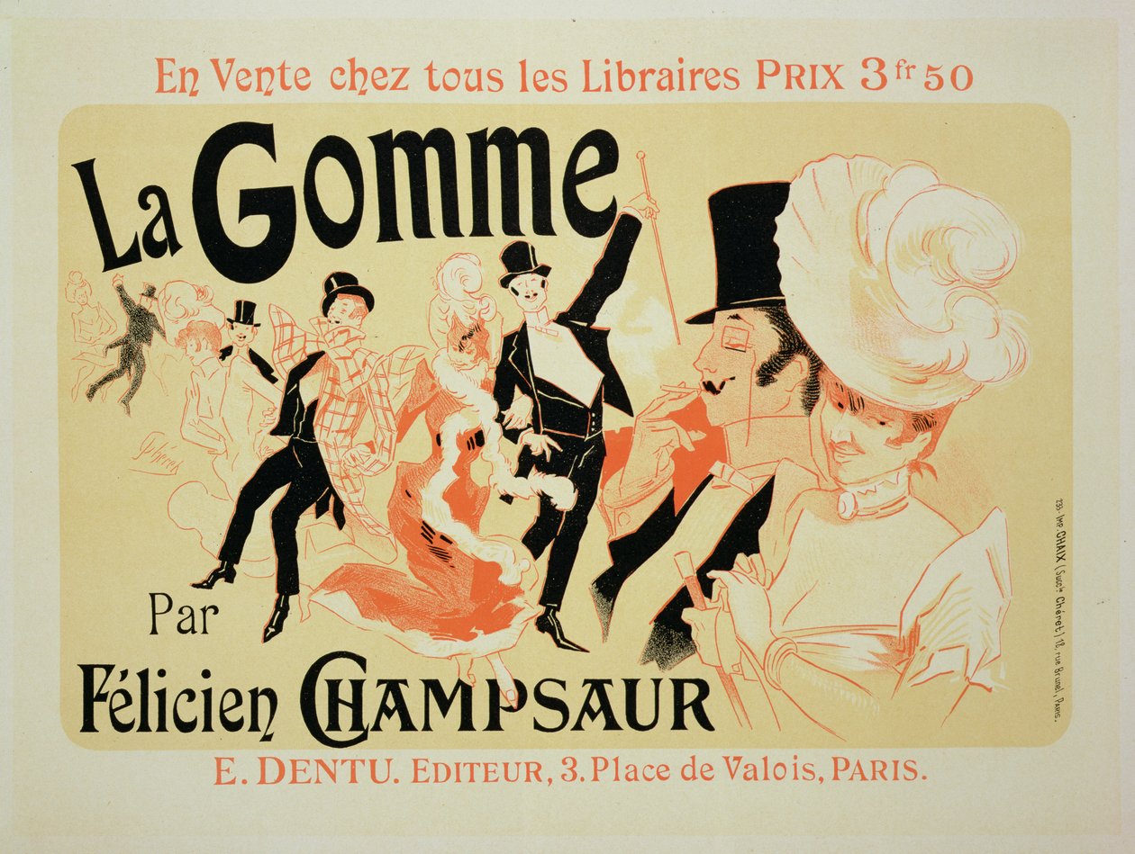 A "La Gomme"-t reklámozó plakát reprodukciója, Felicien Champsaur alkotása alkotó: Jules Cheret