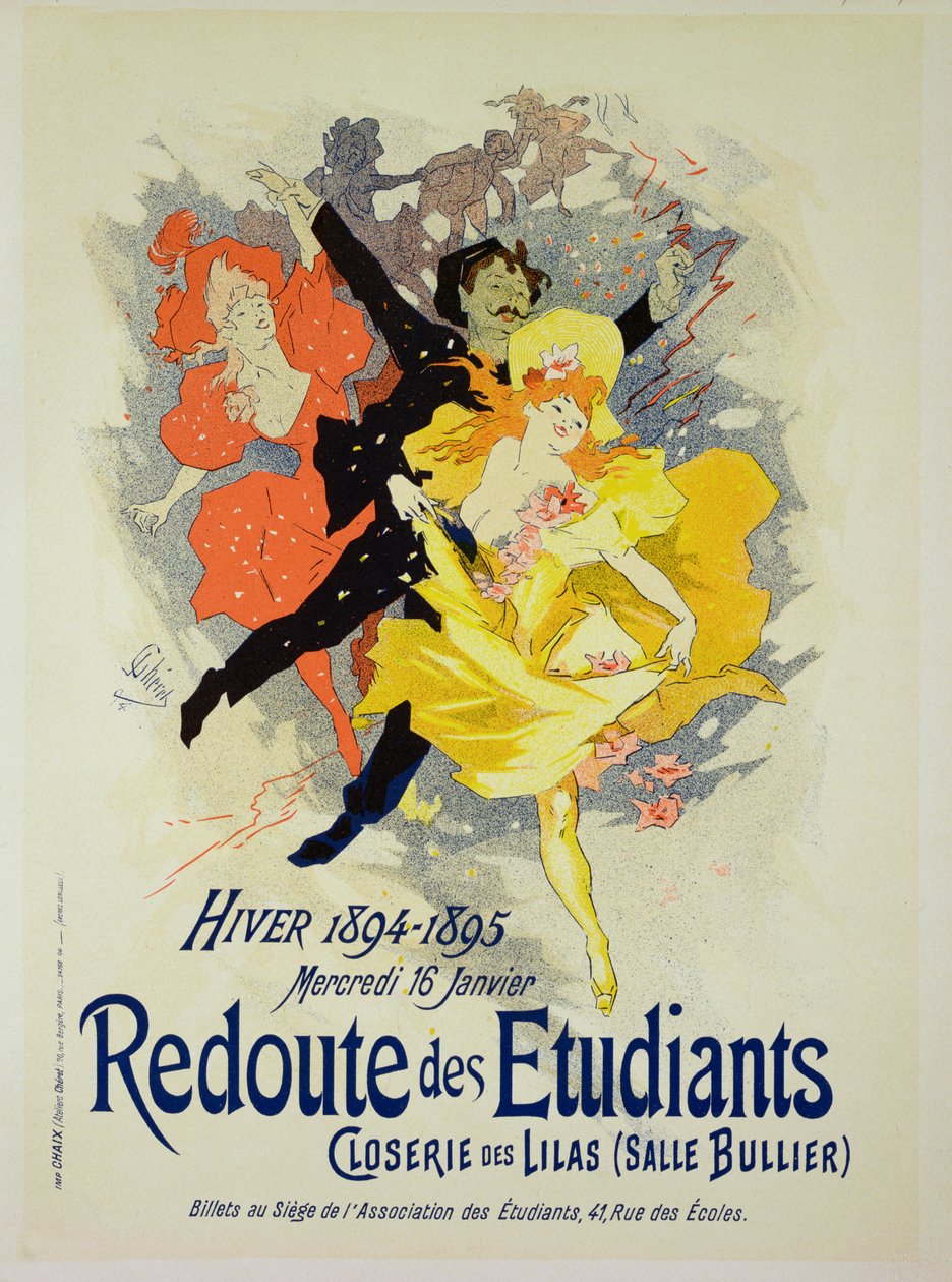 Egy plakát reprodukciója, amely egy "Diák gálaestet" reklámoz, a Bullier teremben, Closerie des Lilas, 1894. alkotó: Jules Cheret