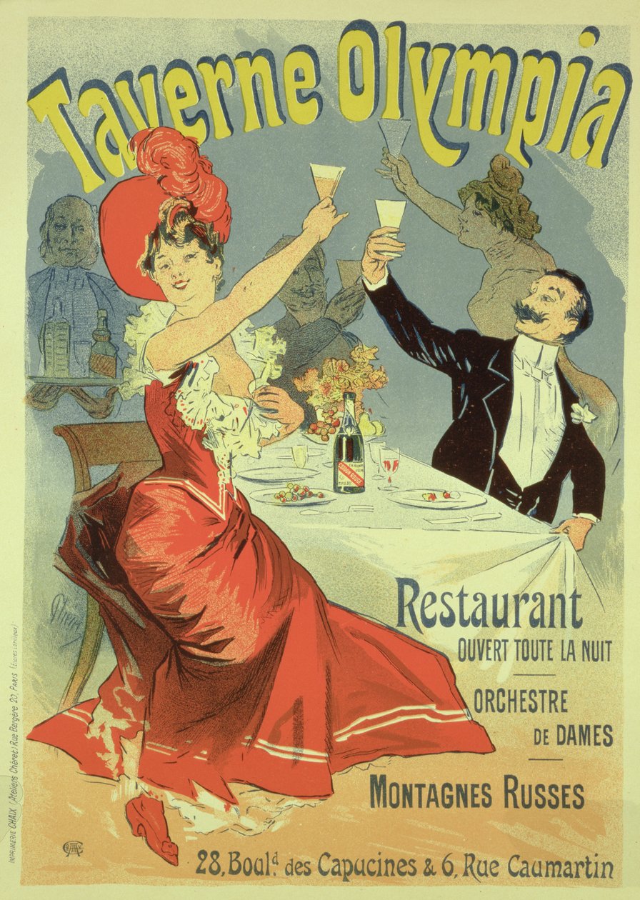 A "Taverne Olympia" reklámplakátjának reprodukciója, Párizs, 1899. alkotó: Jules Cheret