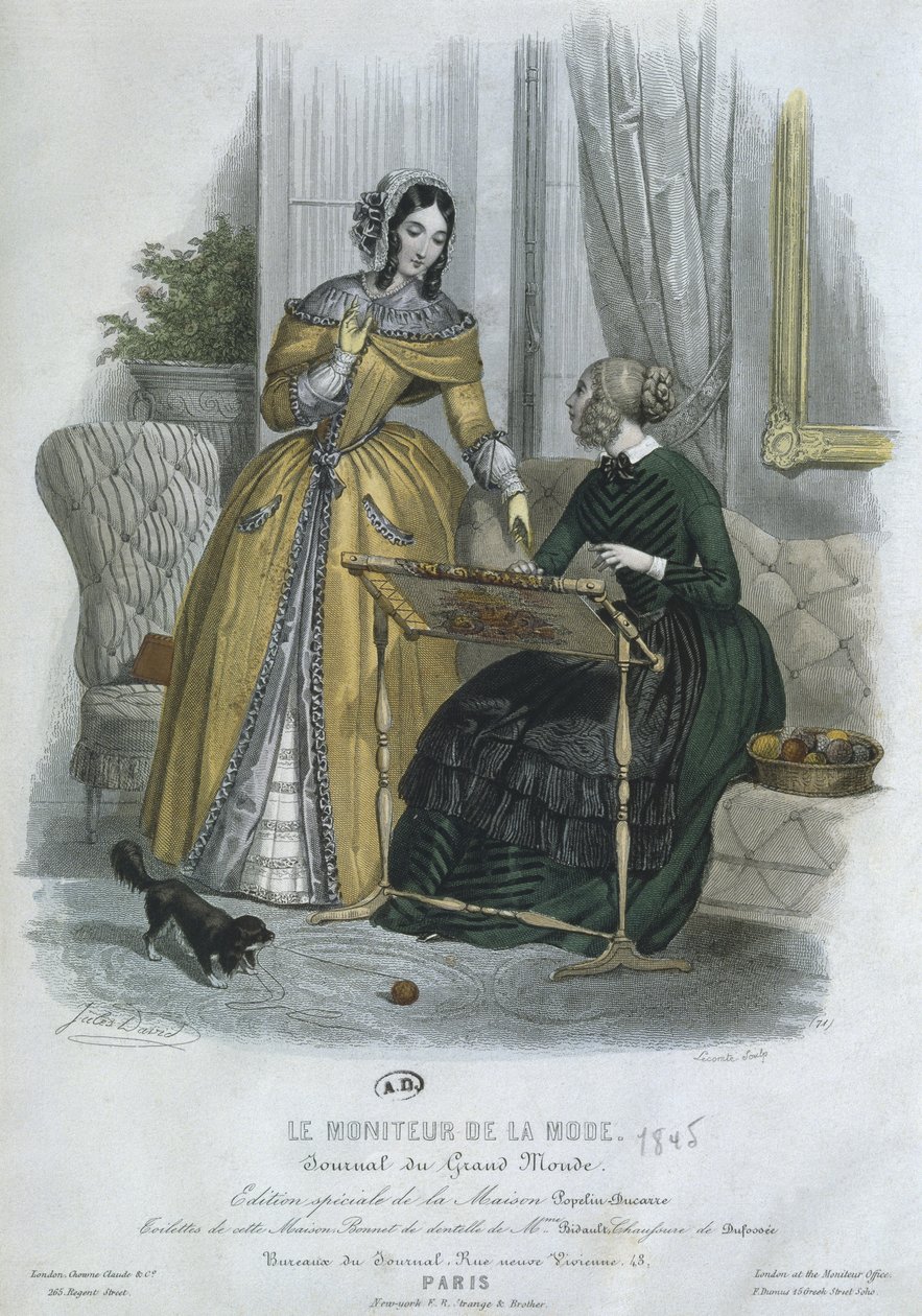 Divatlap, Párizs, illusztráció a "Le Moniteur de la Mode"-ból, metszette Lecomte, 1845 (színes metszet) alkotó: Jules David