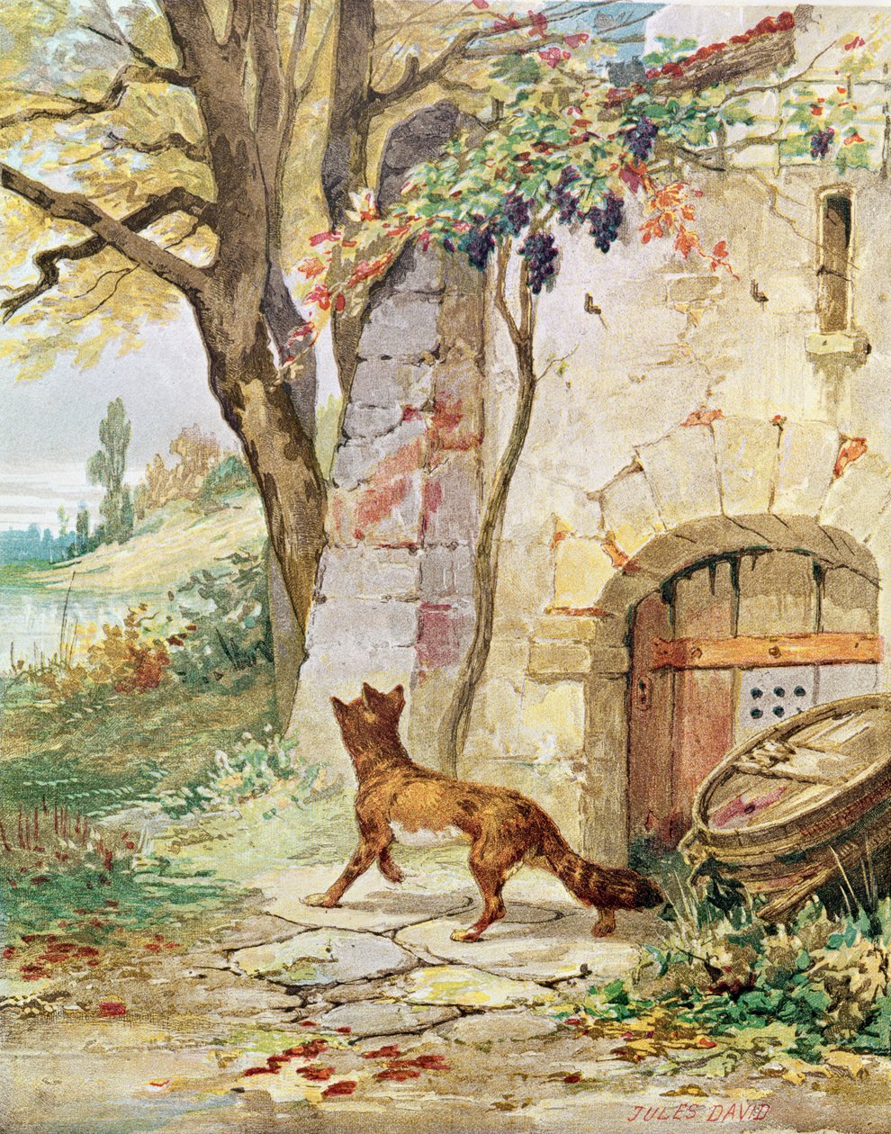 A róka és a szőlő, illusztráció Jean de La Fontaine (1621-95) „Fables” című művéhez alkotó: Jules David