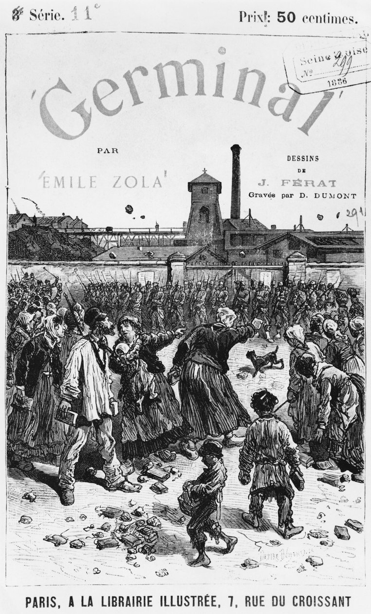 Emile Zola (1840-1902) „Germinal” címlapjának illusztrációja, Desire Dumont metszetével, 1886-os kiadás alkotó: Jules Ferat