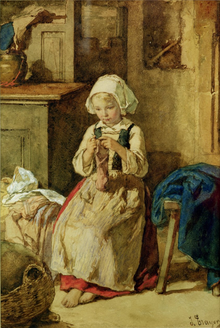 Fiatal lány varrás alkotó: Jules Trayer