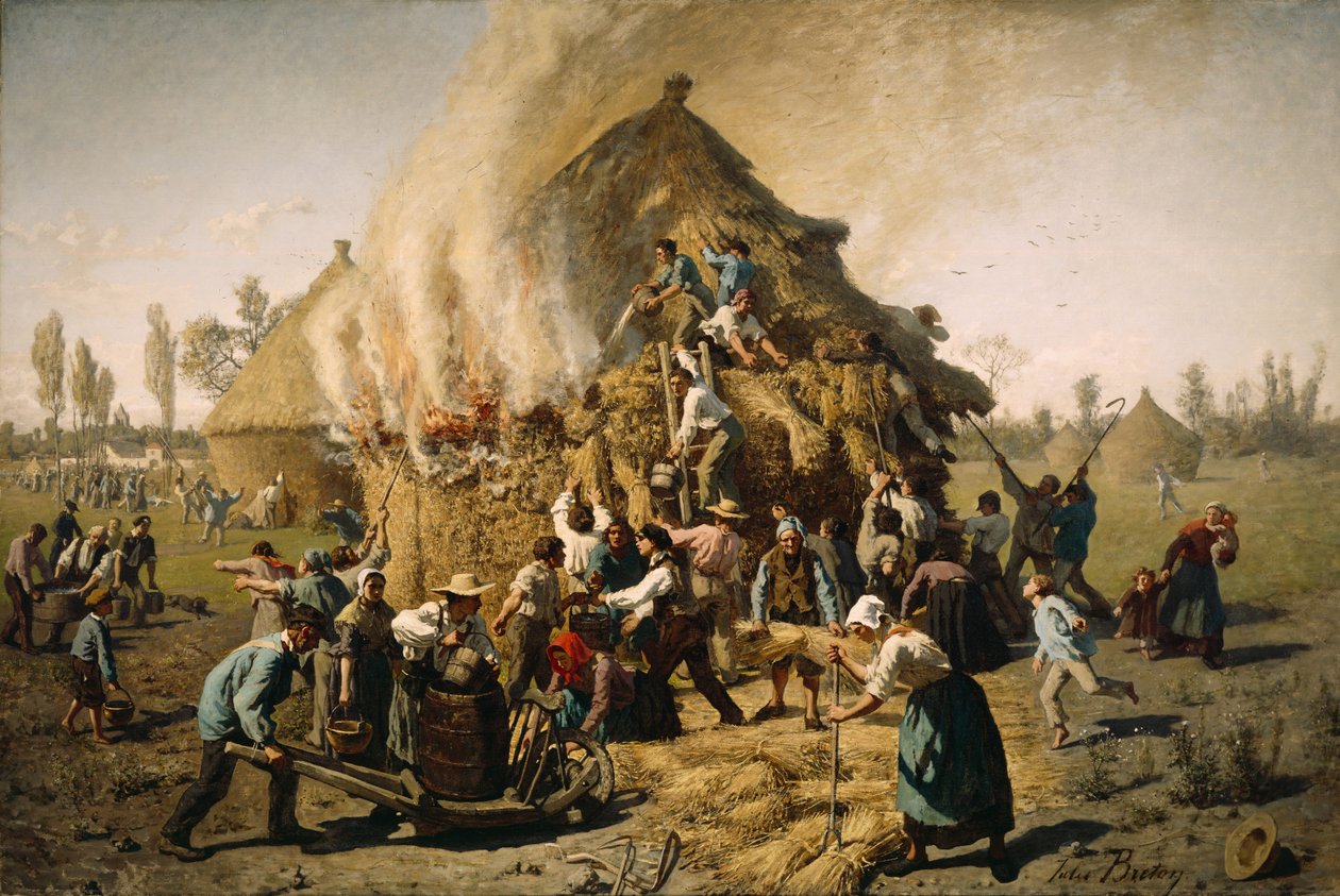 Tűz a szénakazalban, 1856 alkotó: Jules Breton