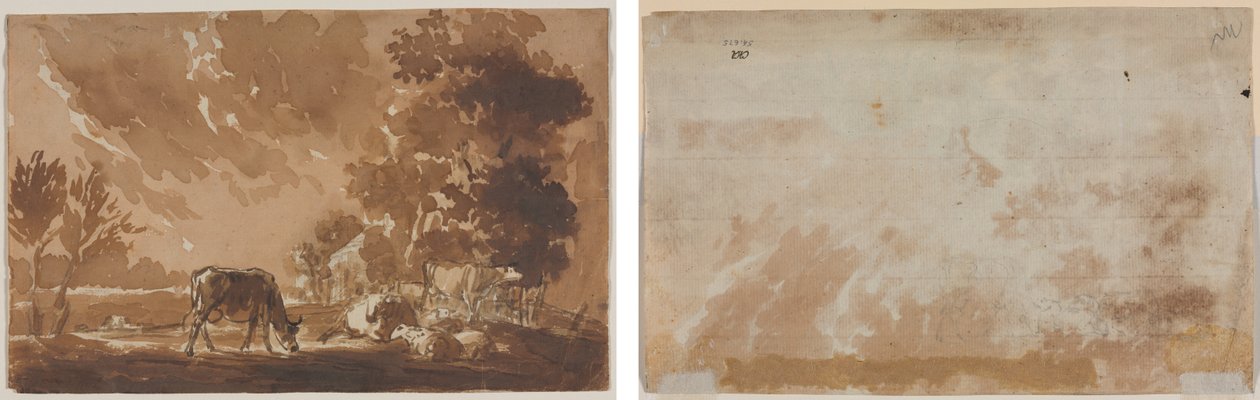 Táj szarvasmarhával (recto) Szarvasmarha (fordítva) alkotó: Jules Dupré