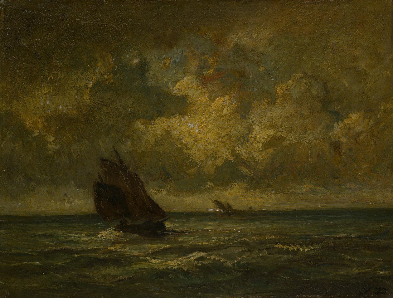 Két csónak a viharban alkotó: Jules Dupré