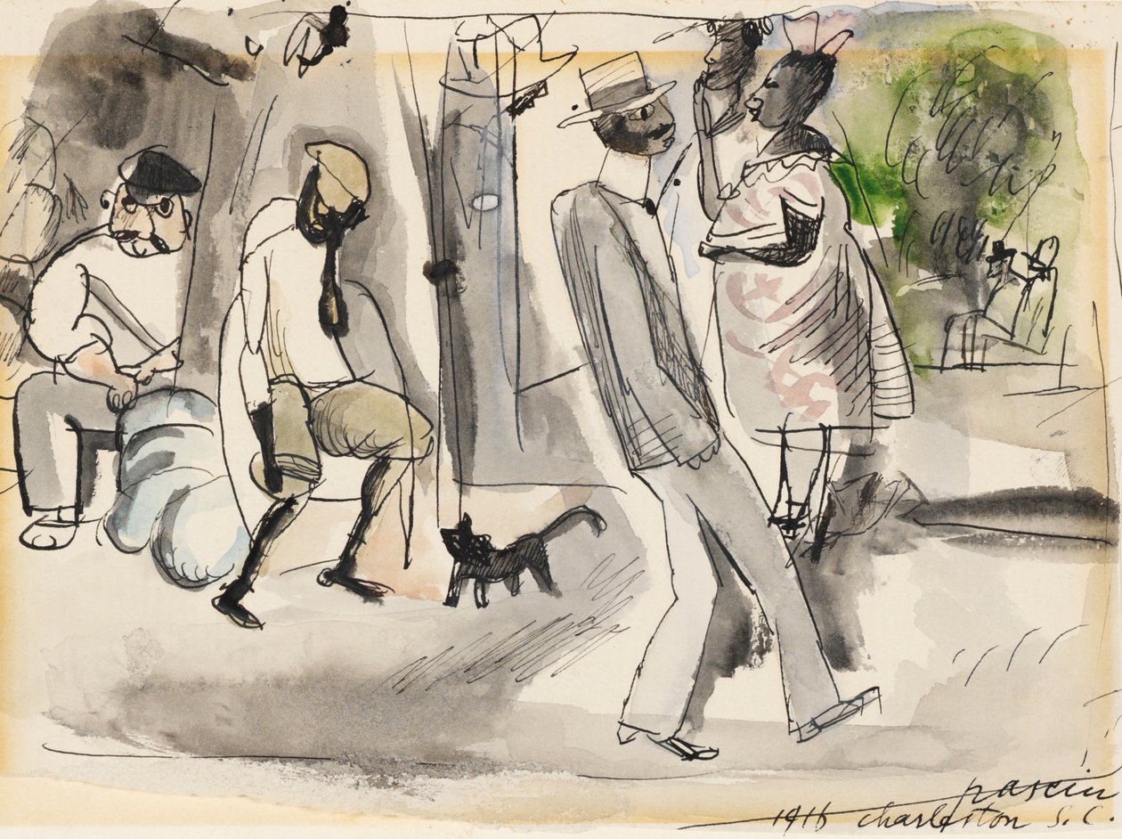Figurák és macska a parkban alkotó: Jules Pascin