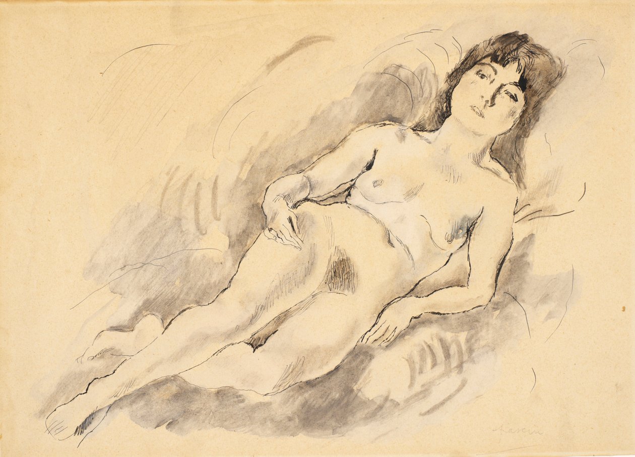 Fekvő akt (wc papíron) alkotó: Jules Pascin