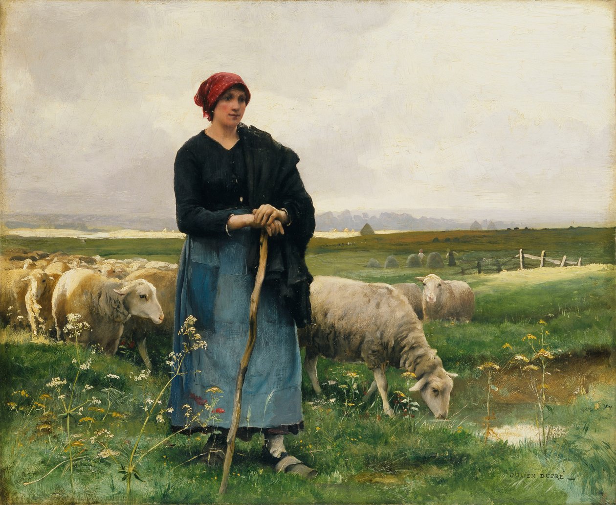 Pásztorlány a nyájával, alkotó: Julien Dupre