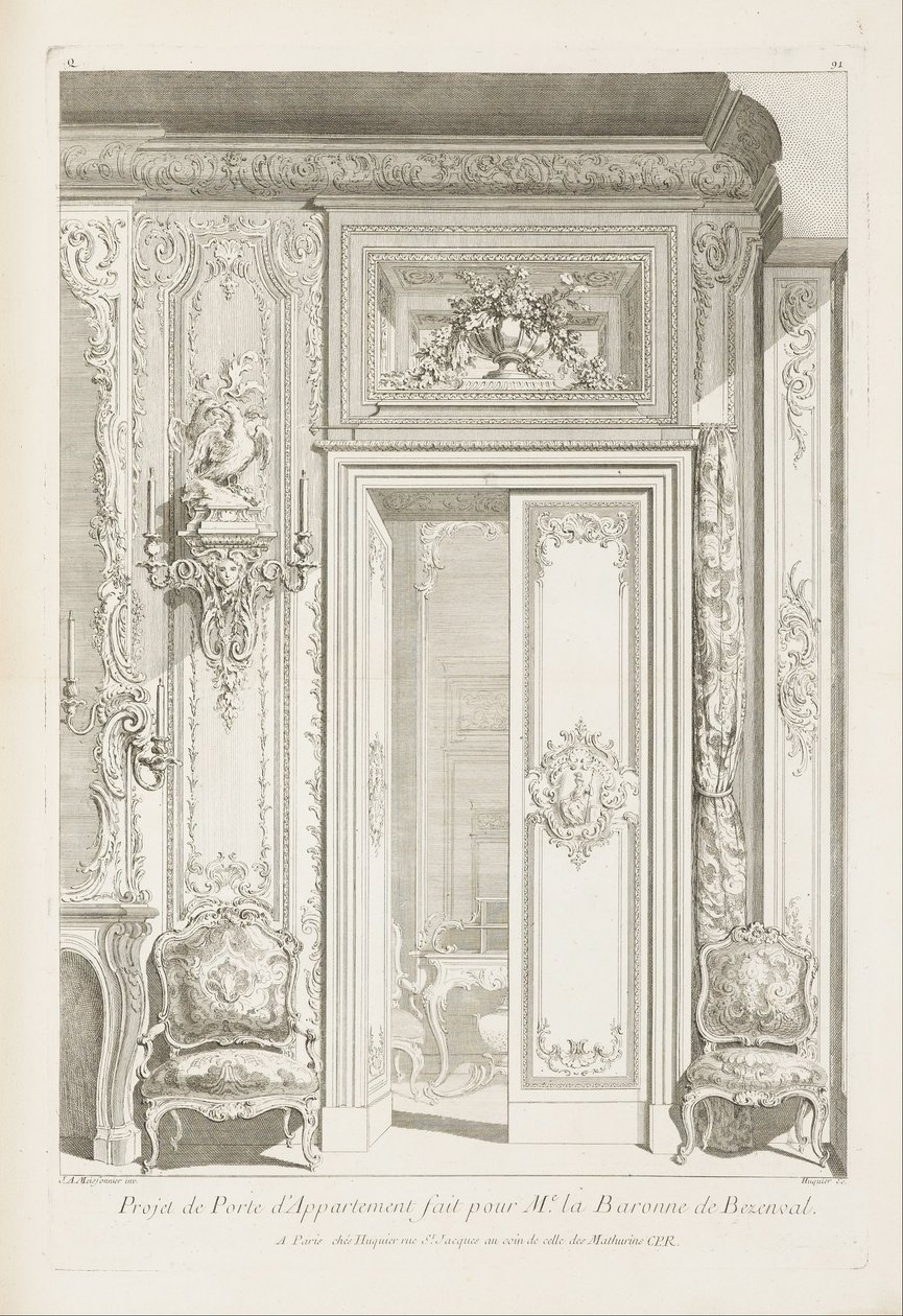 Lakásajtó -projekt M.e la Baronne de Bezenval számára; Ajtóprojekt Madame de ... alkotó: Juste Aurèle Meissonnier