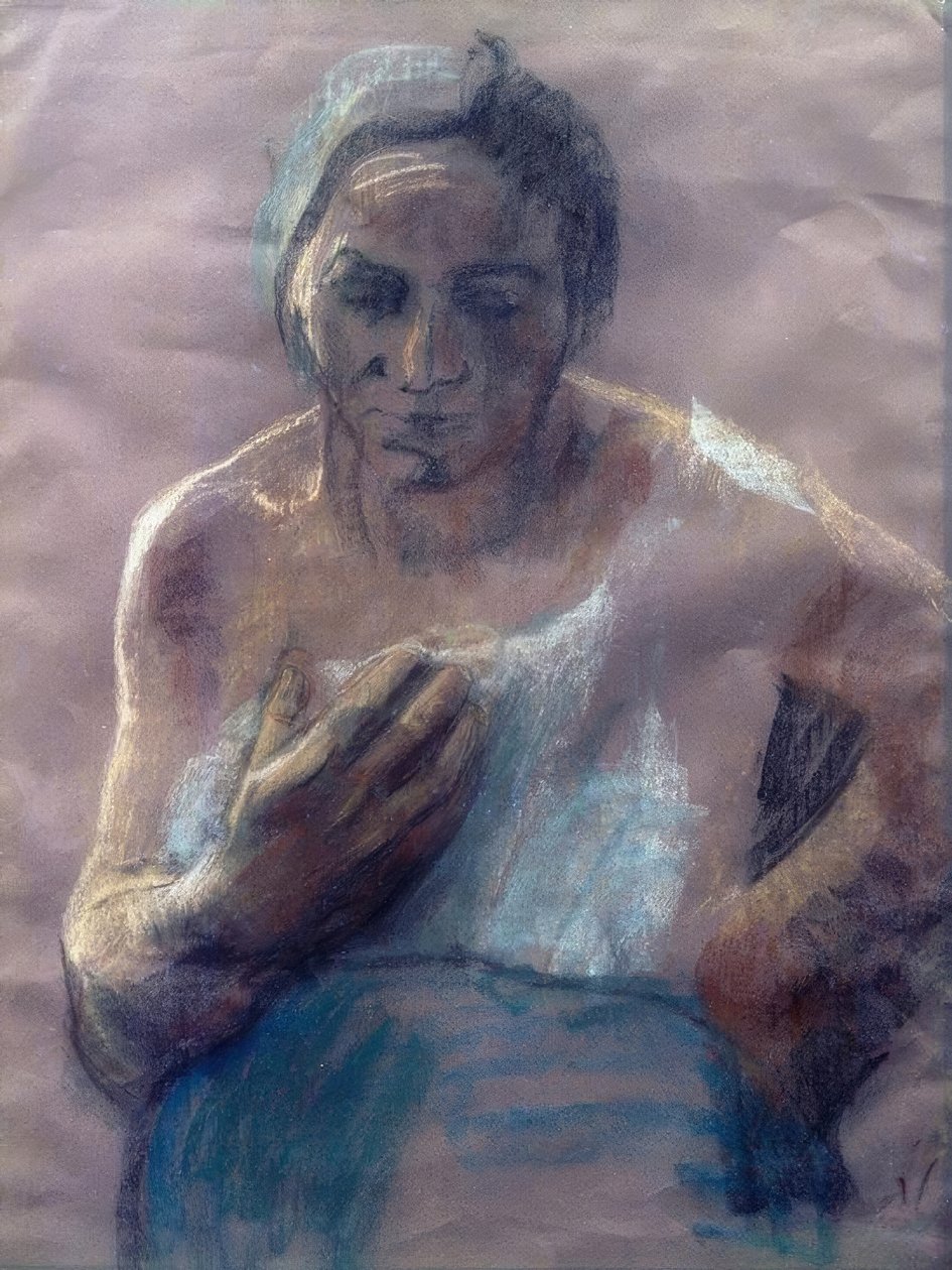 Munkás nő kezével a mellkasa előtt alkotó: Käthe Kollwitz