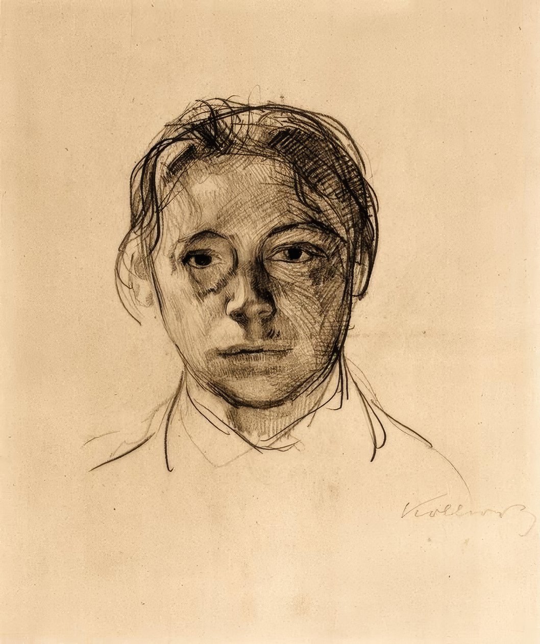 Fiatalos önarckép bő hajjal alkotó: Käthe Kollwitz