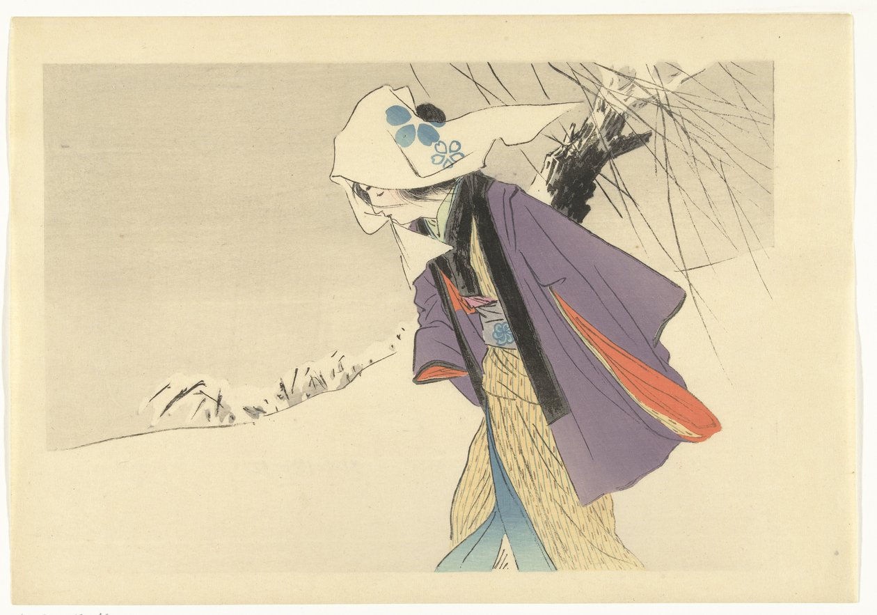 Nő séta a hóban alkotó: Kajita Hanko
