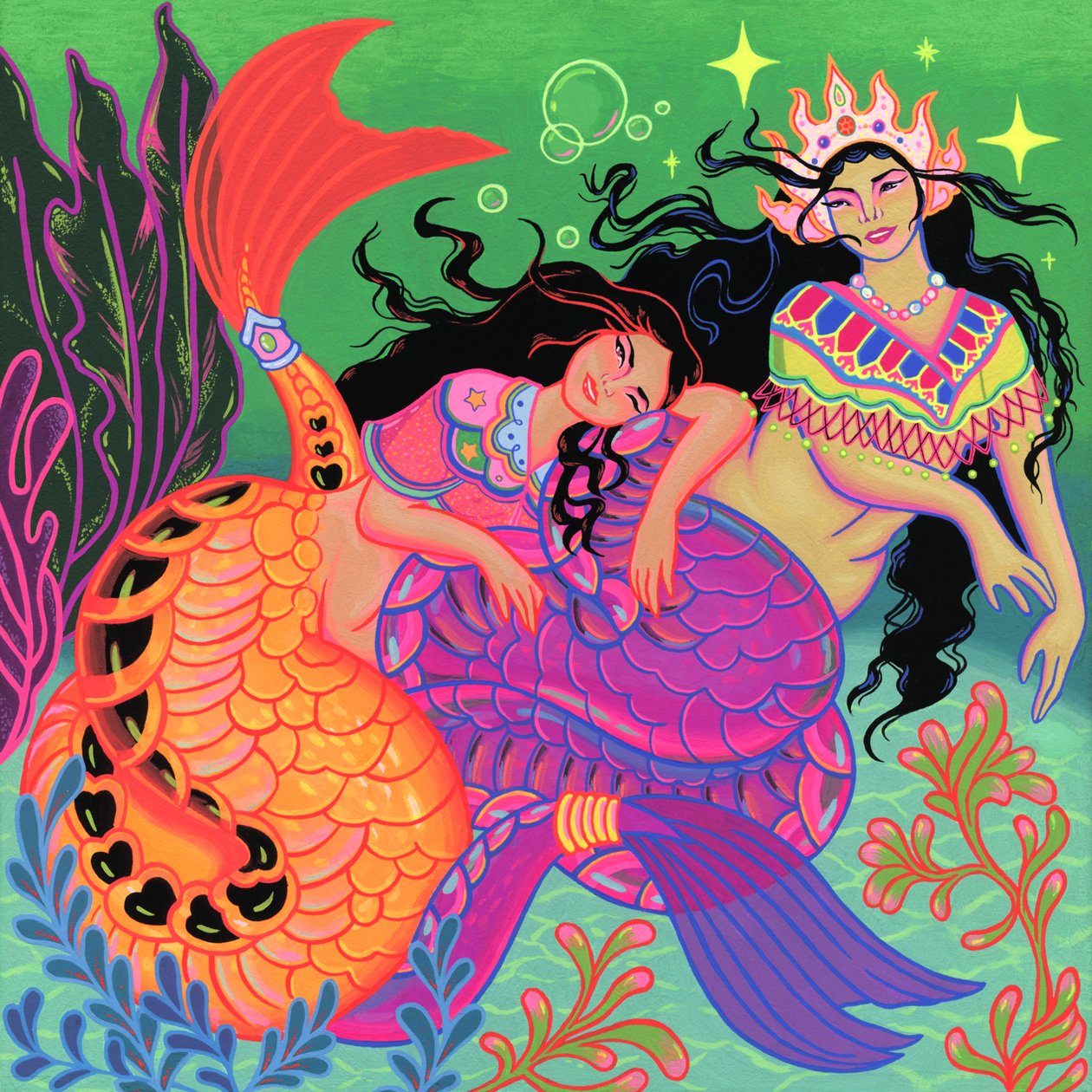 Sapphic Mermaids, 2020 (akril a panelen) alkotó: Kam Tsz