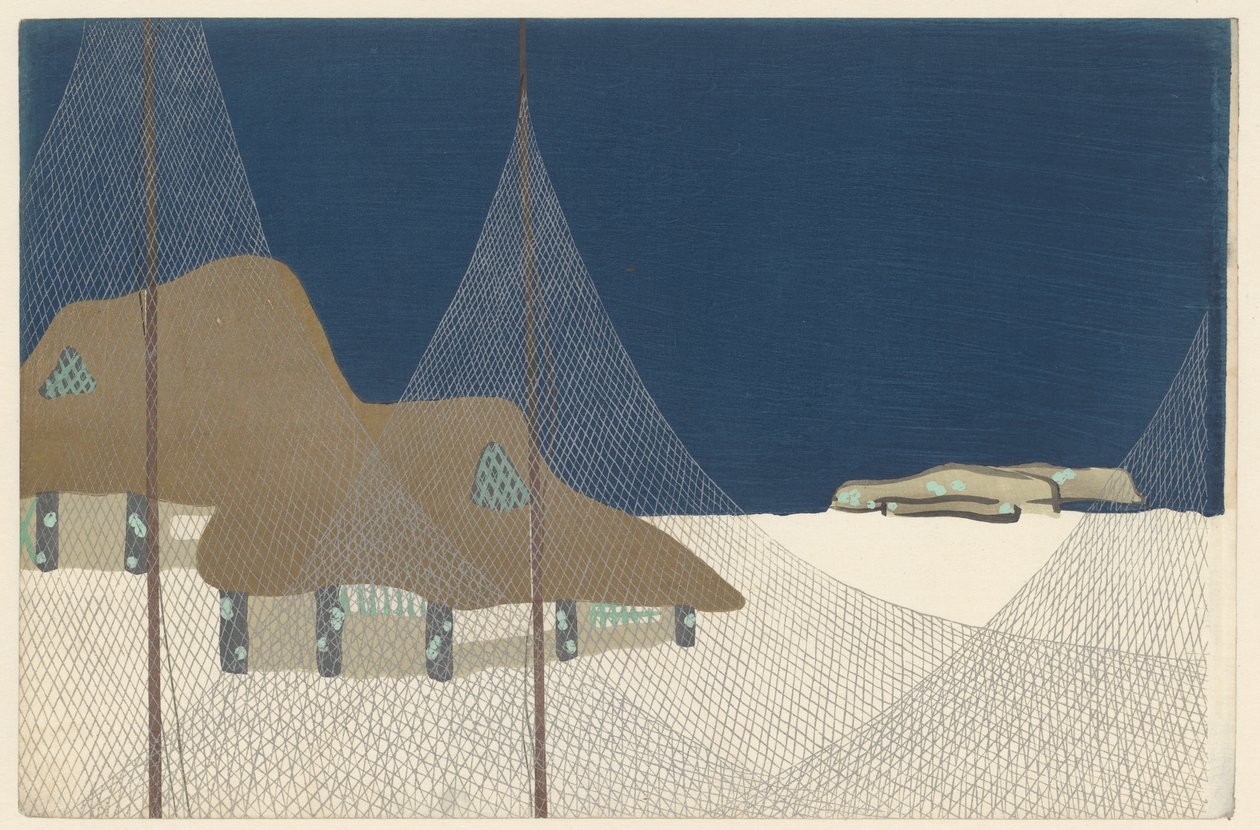 Halászfalu, 1909 (fanyomat) alkotó: Kamisaka Sekka