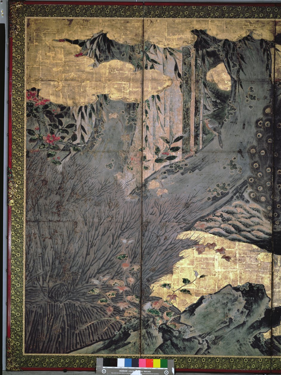 A négy évszak madarai és virágai (toll és tinta, színes, arany papír a panelen) (lásd: 216552, 216553) alkotó: Kano Soshu