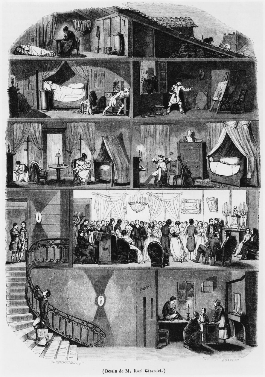 Egy párizsi épület metszete, illusztráció a „Le Magasin Pittoresque”-ből, metszett: John Quartley (fl.1835-67) 1847 alkotó: Karl Girardet