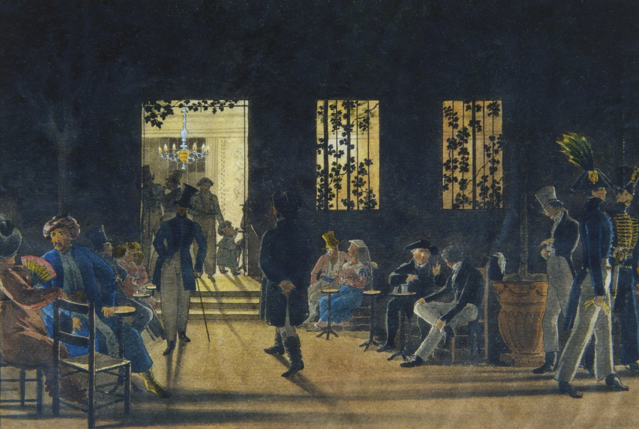 A Café Nuovo Boscareccia terme, Palazzo Ruspoli, Róma, 1827 (wc papíron) alkotó: Karl Johan Lindstrom