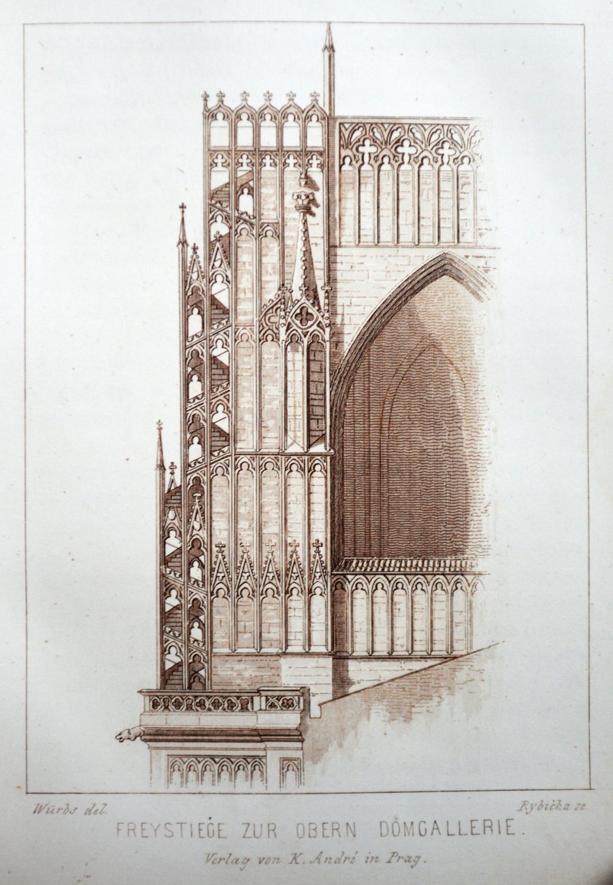 Illusztráció a Der Dom zu Prag című könyvből 1858-ból, amely a Szent István-templom galériáját mutatja be. Üdvözöljük alkotó: Karl Wurbs
