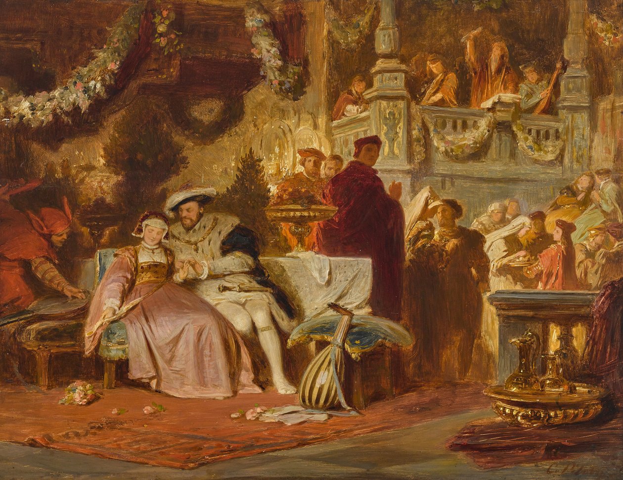 VIII. Henrik udvarol Boleyn Annának Wolsey bíboros bálján alkotó: Karl Theodor von Piloty
